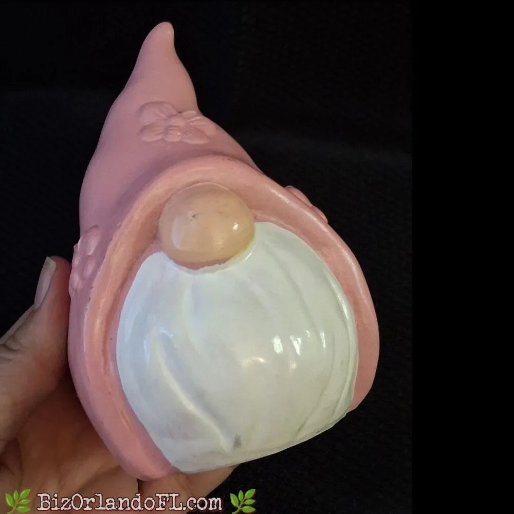 HOME DECOR: Fairly Garden Pink & White Gnome Ceramic Statue Figurine 5” Tall HTF